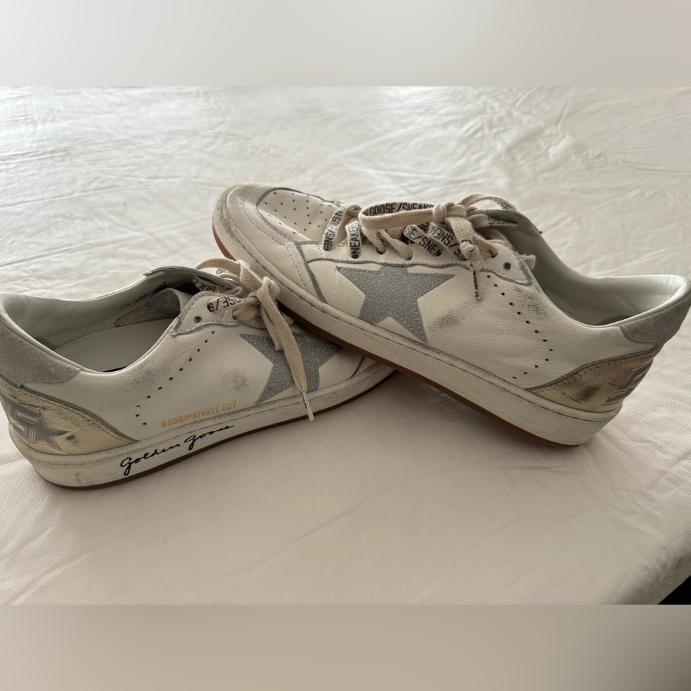 Golden Goose Superstar White Silver glitter star Sneakers - size 38 w/box